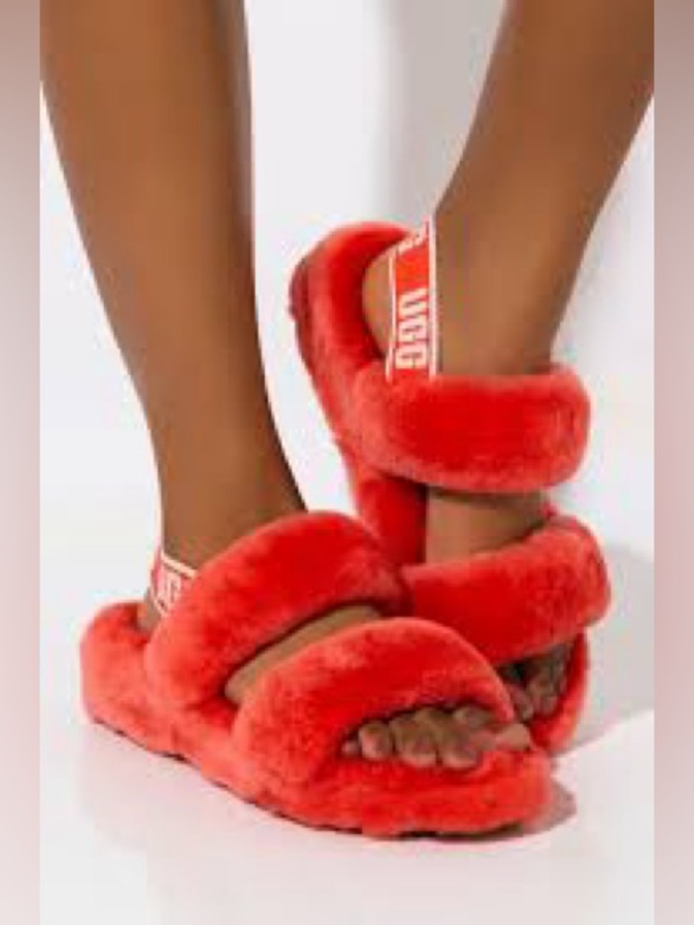 UGG Fluff Yeah Coral Fuzzy Double-Band Slide with Branded Elastic Strap 6